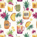 hawaiian tiki cup fabric. illustration, repeating pattern fabric by yard