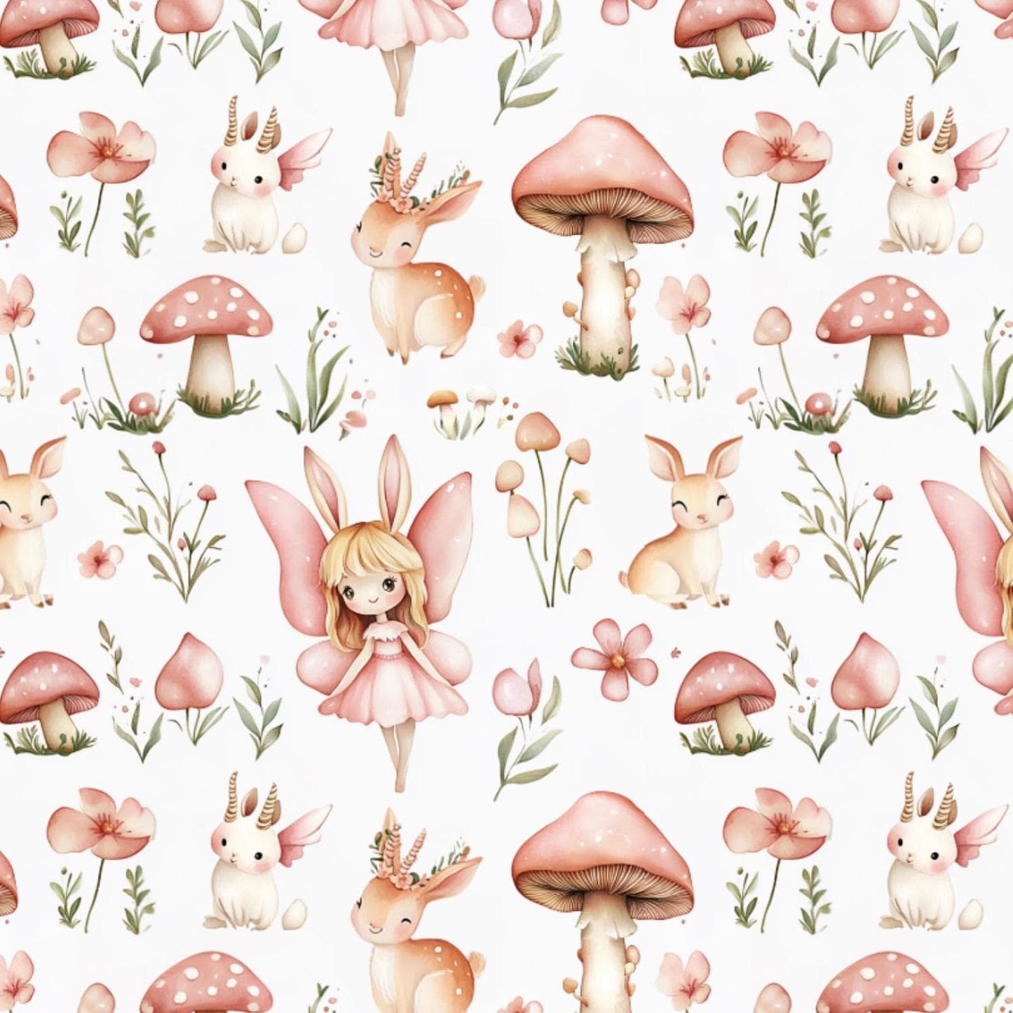 cute watercolor illustrations of whimsical animals in fairy tale fabric. wonderland. Fabric By the  yard