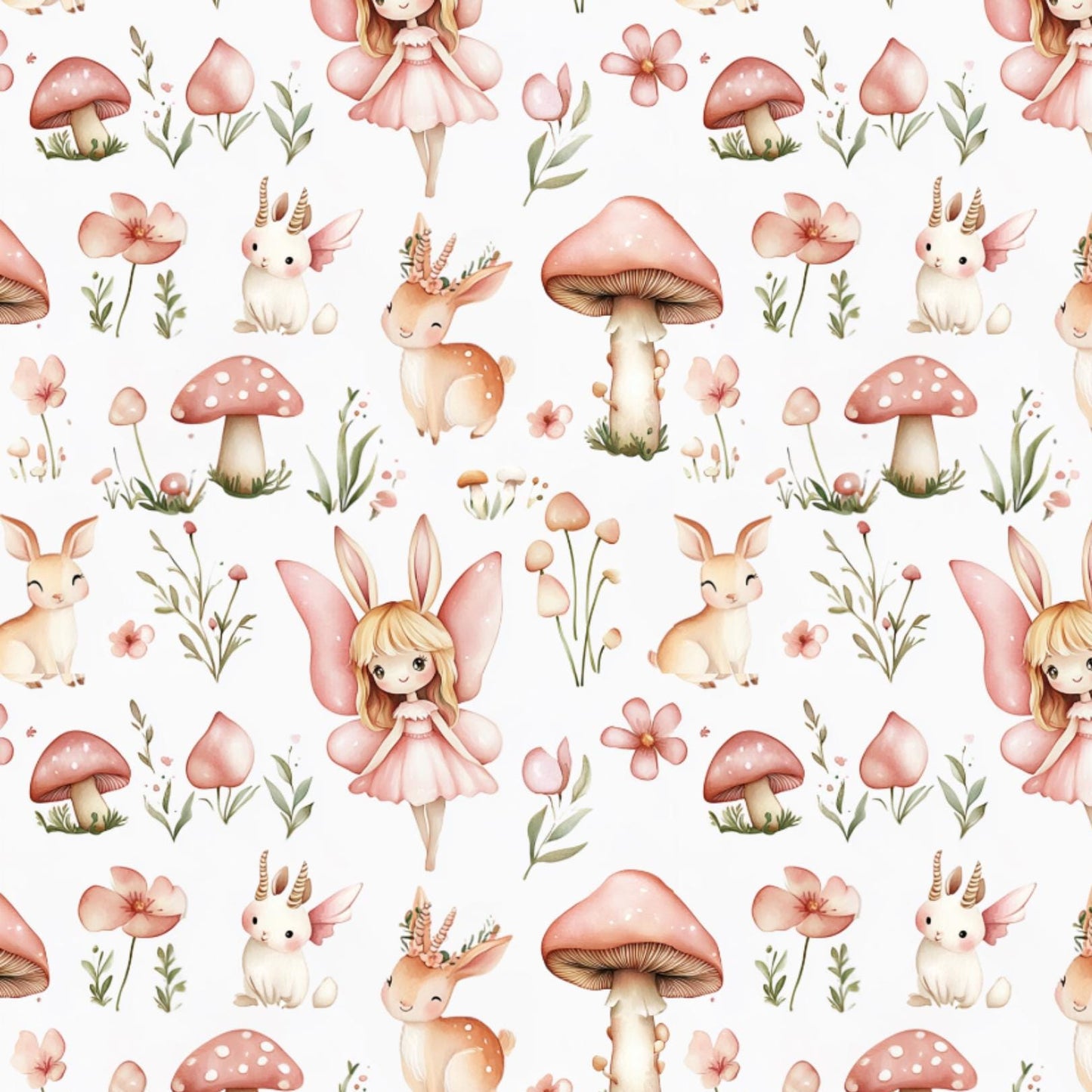 Fairy tale fabric. wonderland. watercolor illustrations of whimsical animals in Fabric By the yard