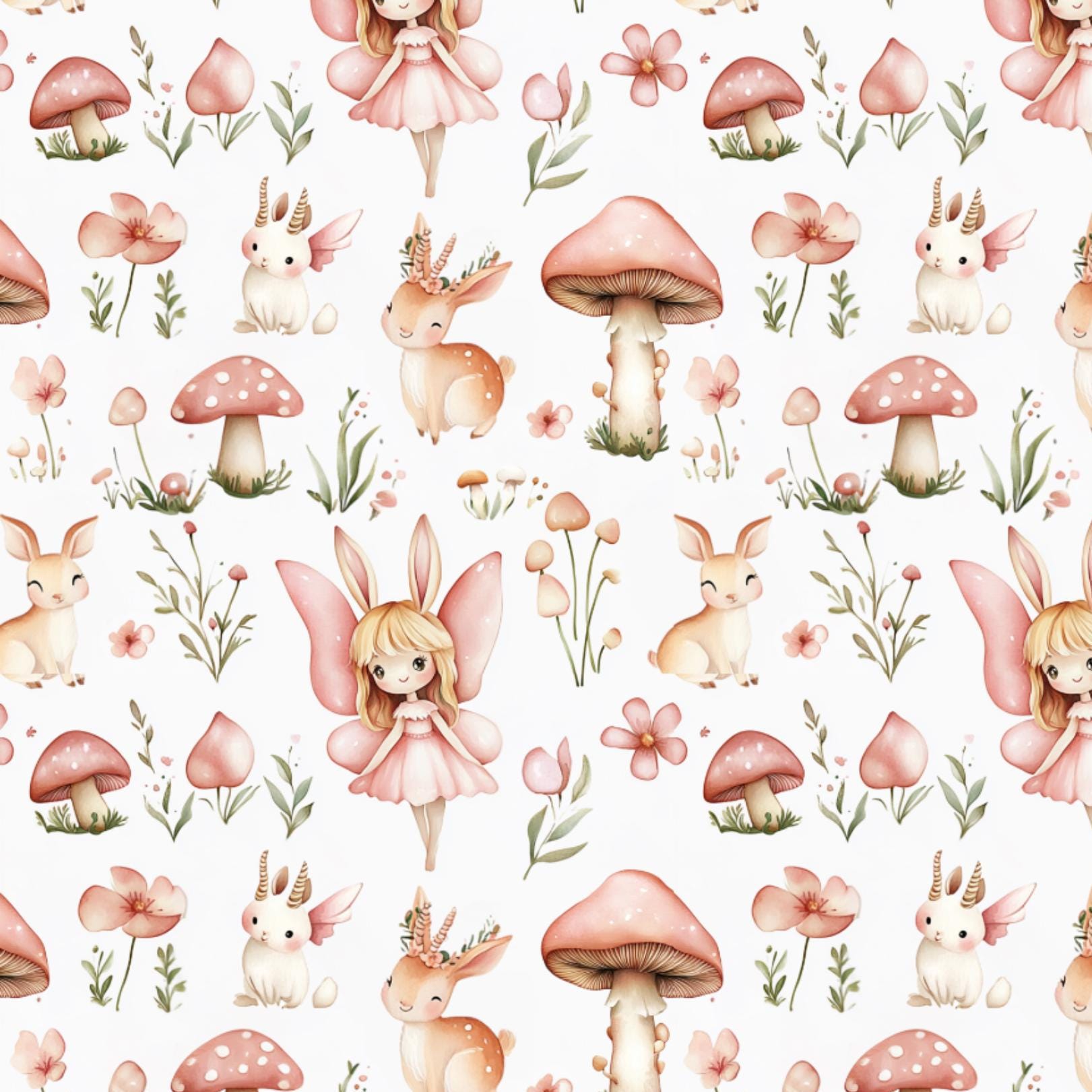 Fairy tale fabric. wonderland. watercolor illustrations of whimsical animals in Fabric By the yard