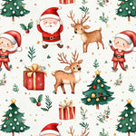 Santa fabric. deer tree gift Fabric Santa Claus Winter Christmas reindeer Fabric by the Yard