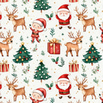 Santa fabric. deer tree gift Fabric Santa Claus Winter Christmas reindeer Fabric by the Yard