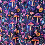 Whimsical Mushroom Crystal Fabric – Fantasy Botanical Print for deco and Crafts, clothing