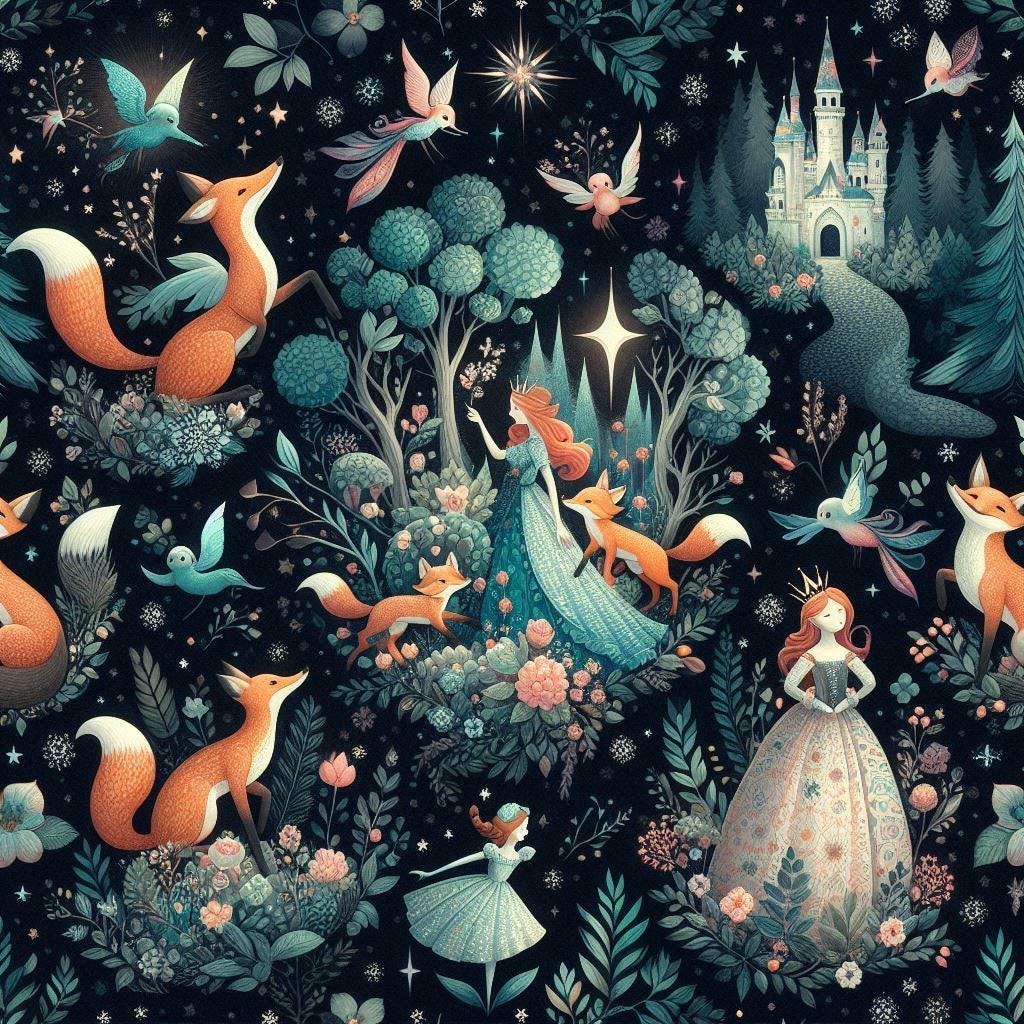 forest story fairytail dark babackground     - Fabric by the Yard