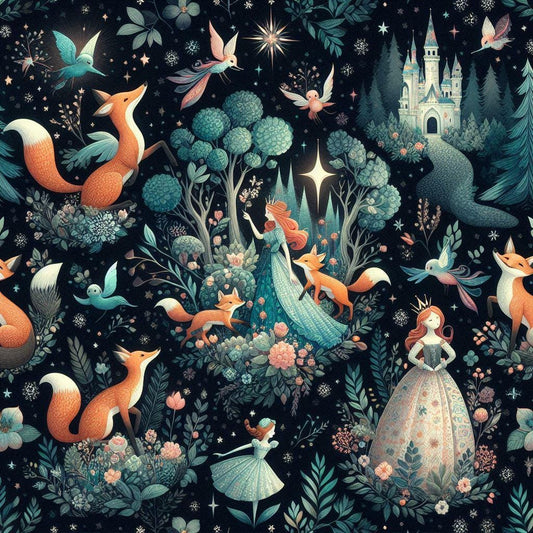 forest story fairytail dark babackground     - Fabric by the Yard