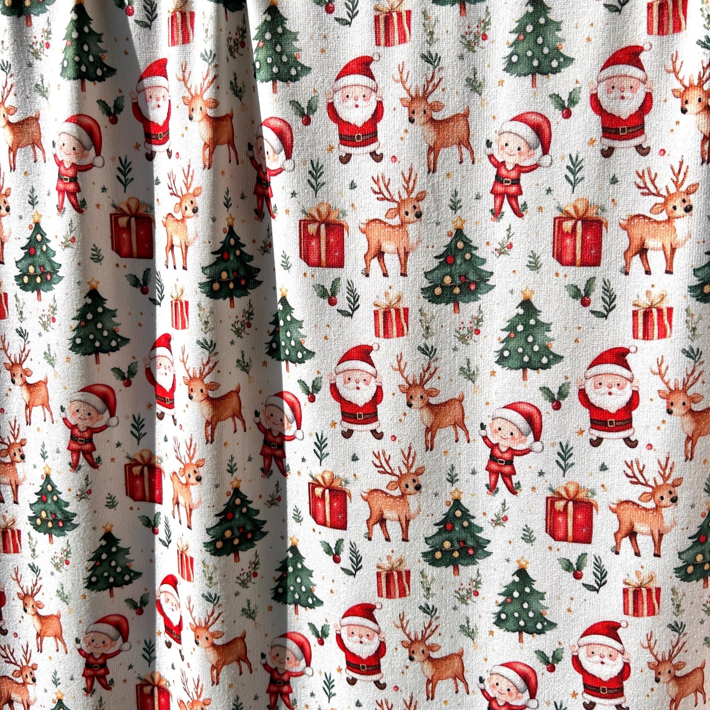 Santa fabric. deer tree gift Fabric Santa Claus Winter Christmas reindeer Fabric by the Yard
