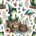 Whimsical Frog Woodland Fabric – Cute Forest Creatures fabric by the Yard, Mushroom & Nature Print for kid’s clothes, home deco