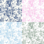 pink toile fabric. Vintage Classic fabric of an English country garden on a white background.