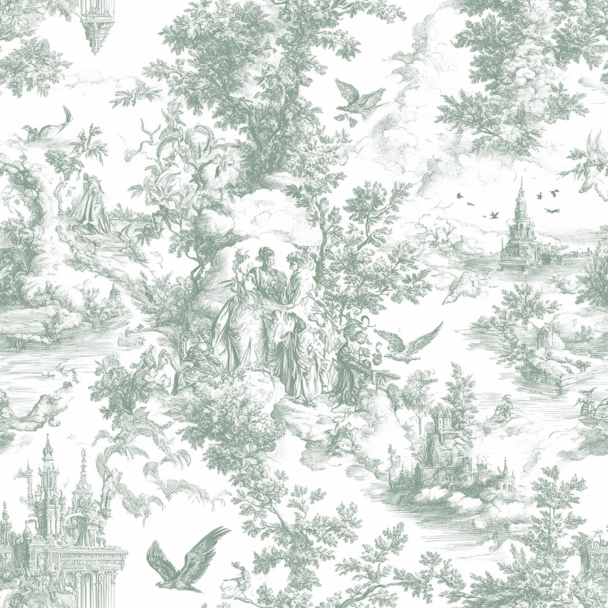 pink toile fabric. Vintage Classic fabric of an English country garden on a white background.