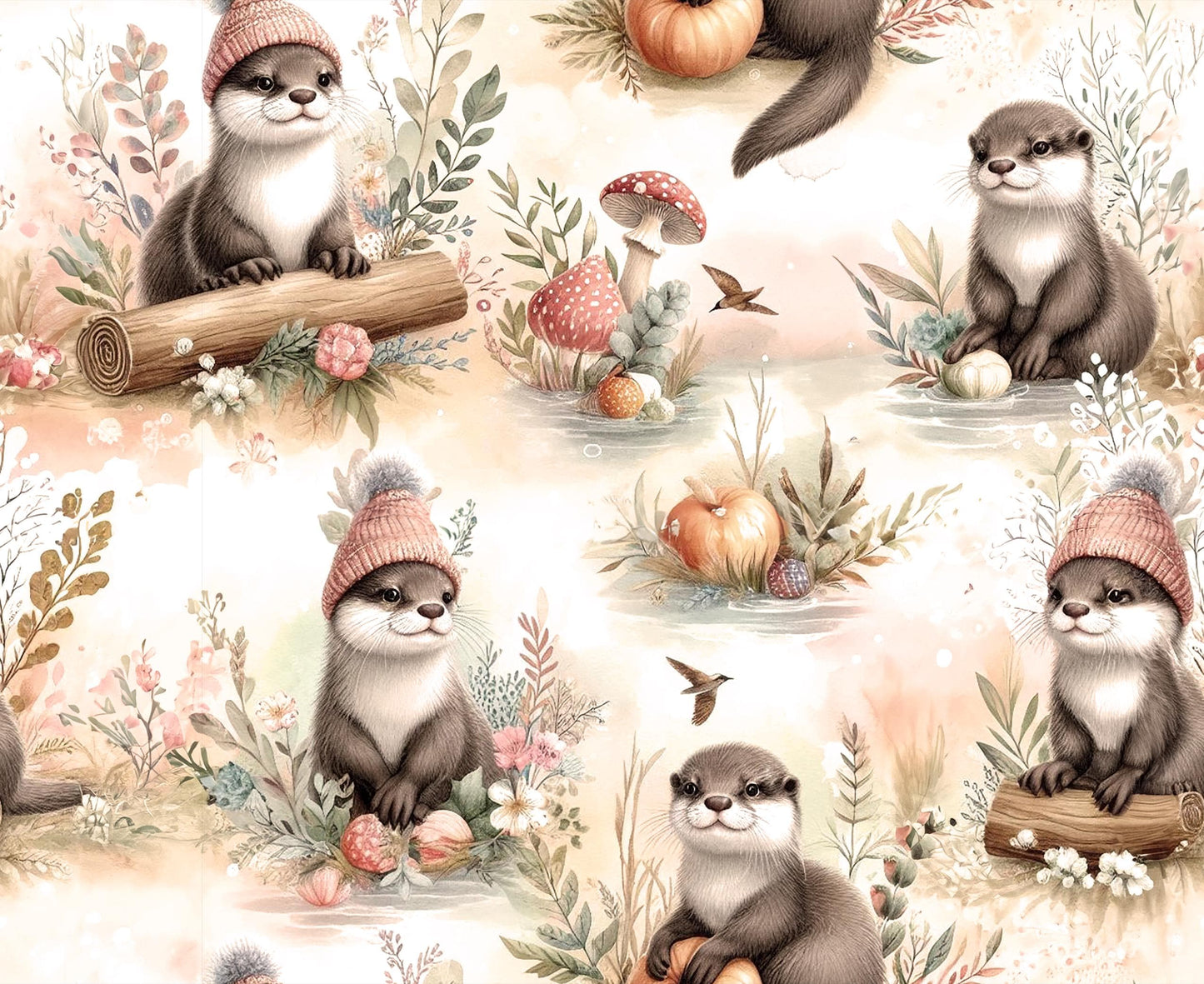 Otter Fabric by the Yard. Cute animal fabric. Wood land. fall fabric