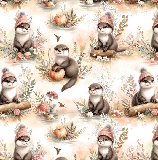 cute watercolor otter Fabric by the Yard
