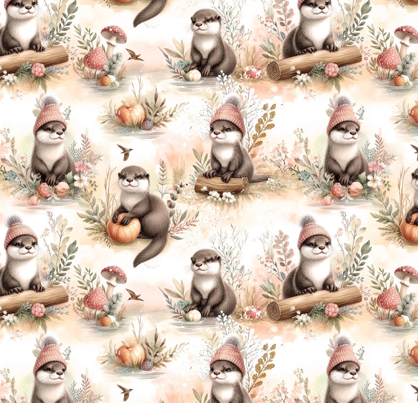 Otter Fabric by the Yard. Cute animal fabric. Wood land. fall fabric