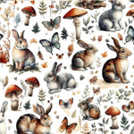 Medieval Rabbit Fabric - Year Of The Rabbit  - Woodland Bunny  Botanical Fabric     - Fabric by the Yard