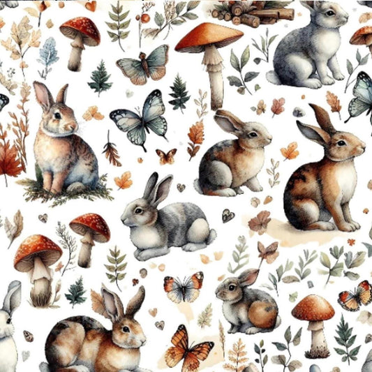 Medieval Rabbit Fabric - Year Of The Rabbit  - Woodland Bunny  Botanical Fabric     - Fabric by the Yard