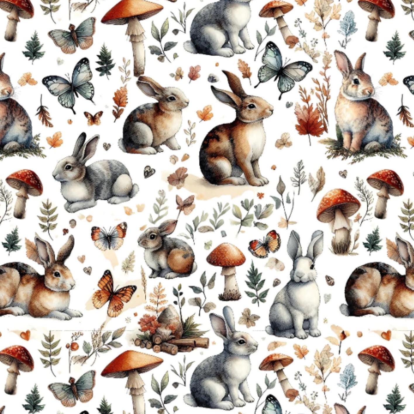 Medieval Woodland Bunny Fabric – Year of the Rabbit fabric by the Yard, Botanical Rabbit Print for Crafts & Home Decor