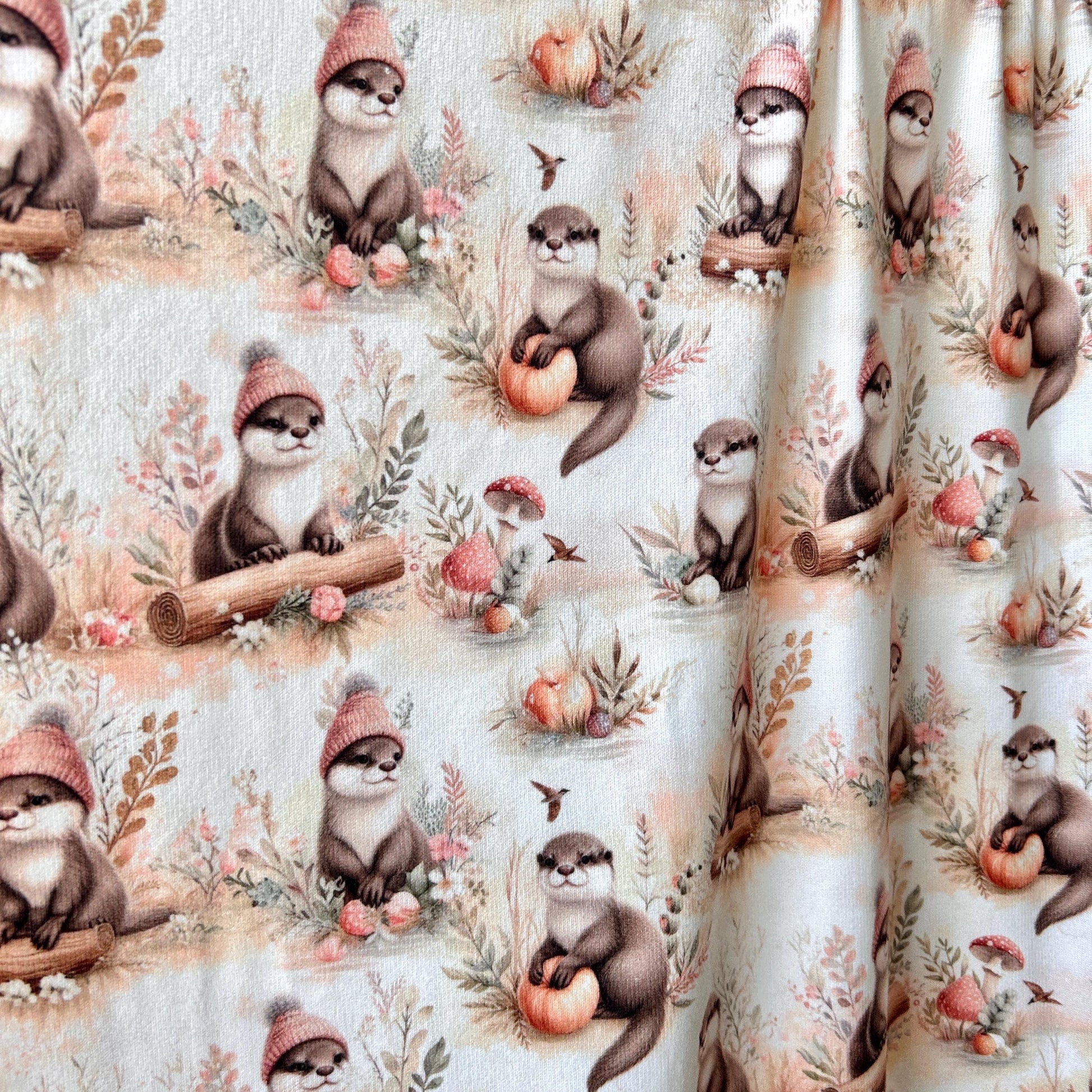 Otter Fabric by the Yard. Cute animal fabric. Wood land. fall fabric
