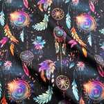 Dark night, Dreamcatchers  Fabric. milky glitter dark night sky. Galaxy magic suns and stars seamless pattern. Home deco, craft.