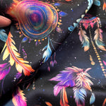 Dark night, Dreamcatchers  Fabric. milky glitter dark night sky. Galaxy magic suns and stars seamless pattern. Home deco, craft.