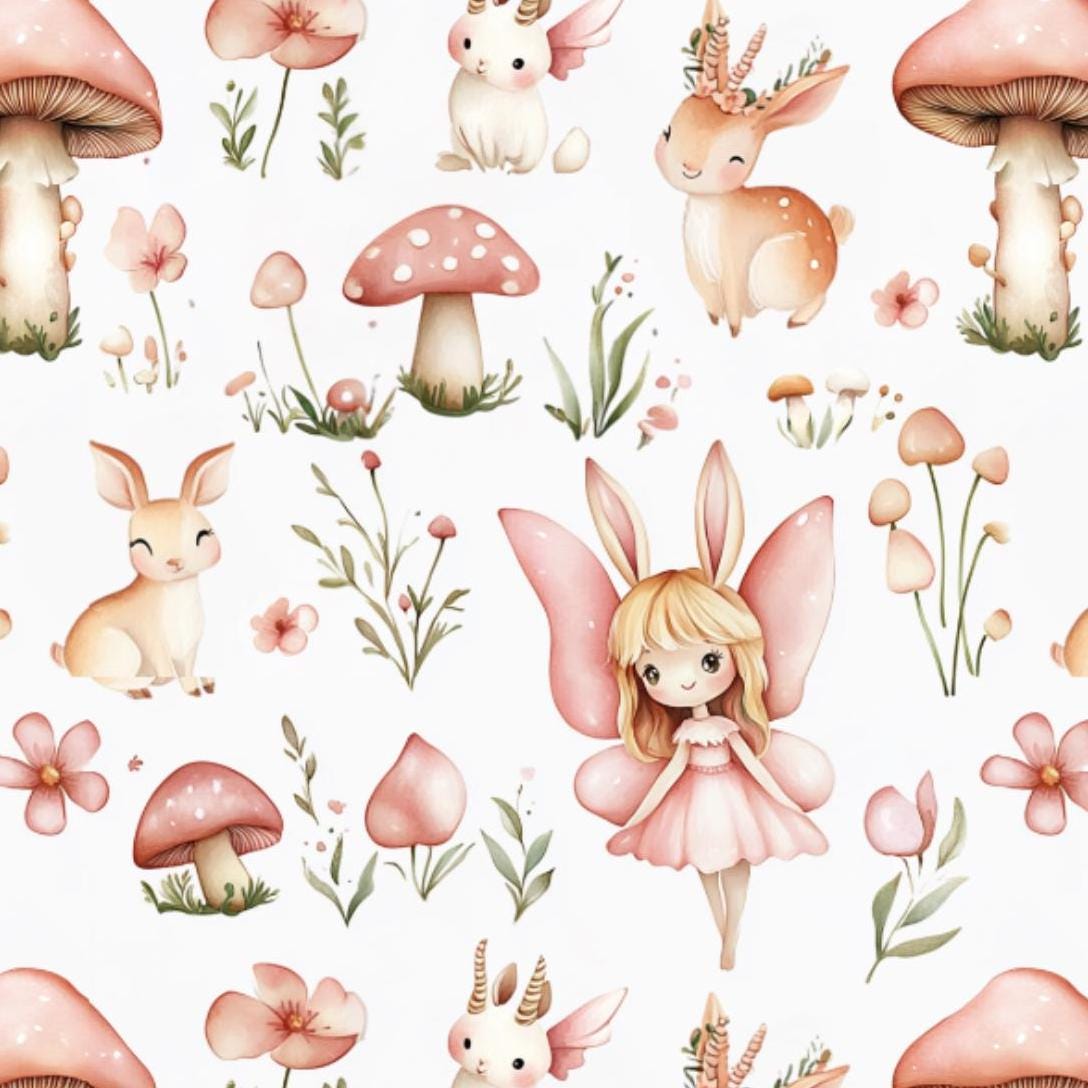 Fairy tale fabric. wonderland. watercolor illustrations of whimsical animals in Fabric By the yard