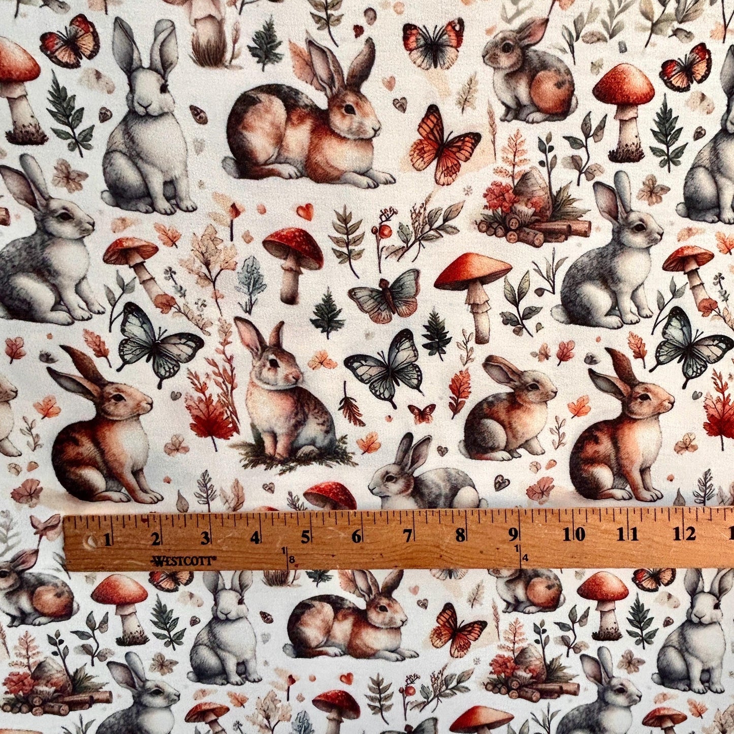 Medieval Woodland Bunny Fabric – Year of the Rabbit fabric by the Yard, Botanical Rabbit Print for Crafts & Home Decor