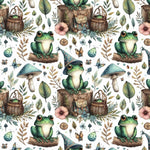 Whimsical Frog Woodland Fabric – Cute Forest Creatures fabric by the Yard, Mushroom & Nature Print for kid’s clothes, home deco