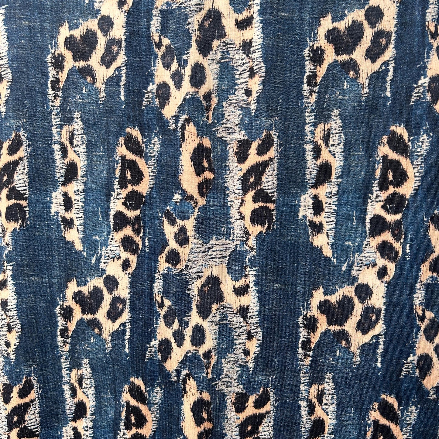 Printed denim texture fabric. Animal denim mix. 60" width. Fabric By The Yard.