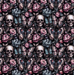 Floral Gothic and Skull Fabric. Dark garden. Crafting & Home Decor, Elegant Insect, Flower Pattern by the Yard