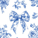 French blue toile fabric of Ribon deco. 60” with fabric by the yard. for toile craft. Vintage Classic.