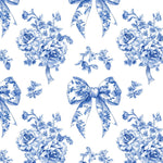 French blue toile fabric of Ribon deco. 60” with fabric by the yard. for toile craft. Vintage Classic.