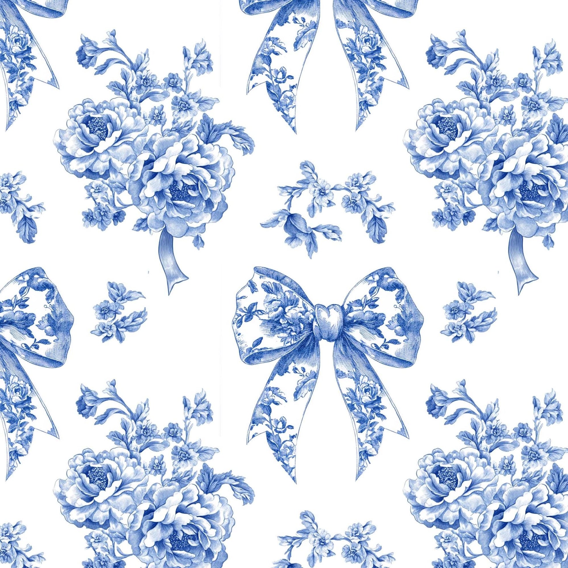 French blue toile fabric of Ribon deco. 60” with fabric by the yard. for toile craft. Vintage Classic.