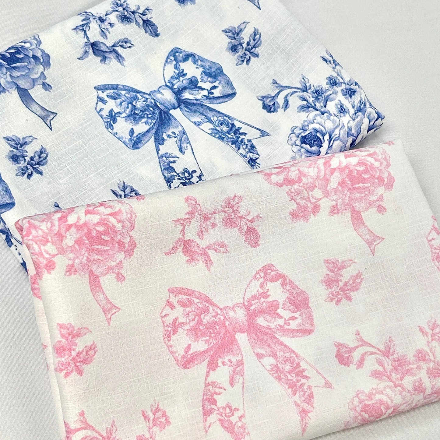 French blue toile fabric of Ribon deco. 60” with fabric by the yard. for toile craft. Vintage Classic.