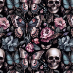 Floral Gothic and Skull Fabric. Dark garden. Crafting & Home Decor, Elegant Insect, Flower Pattern by the Yard
