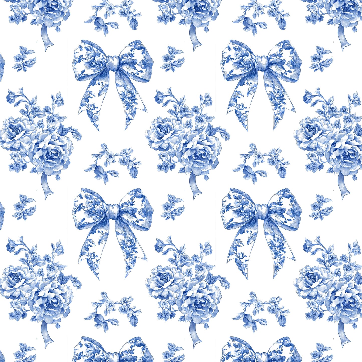 French blue toile fabric of Ribon deco. 60” with fabric by the yard. for toile craft. Vintage Classic.