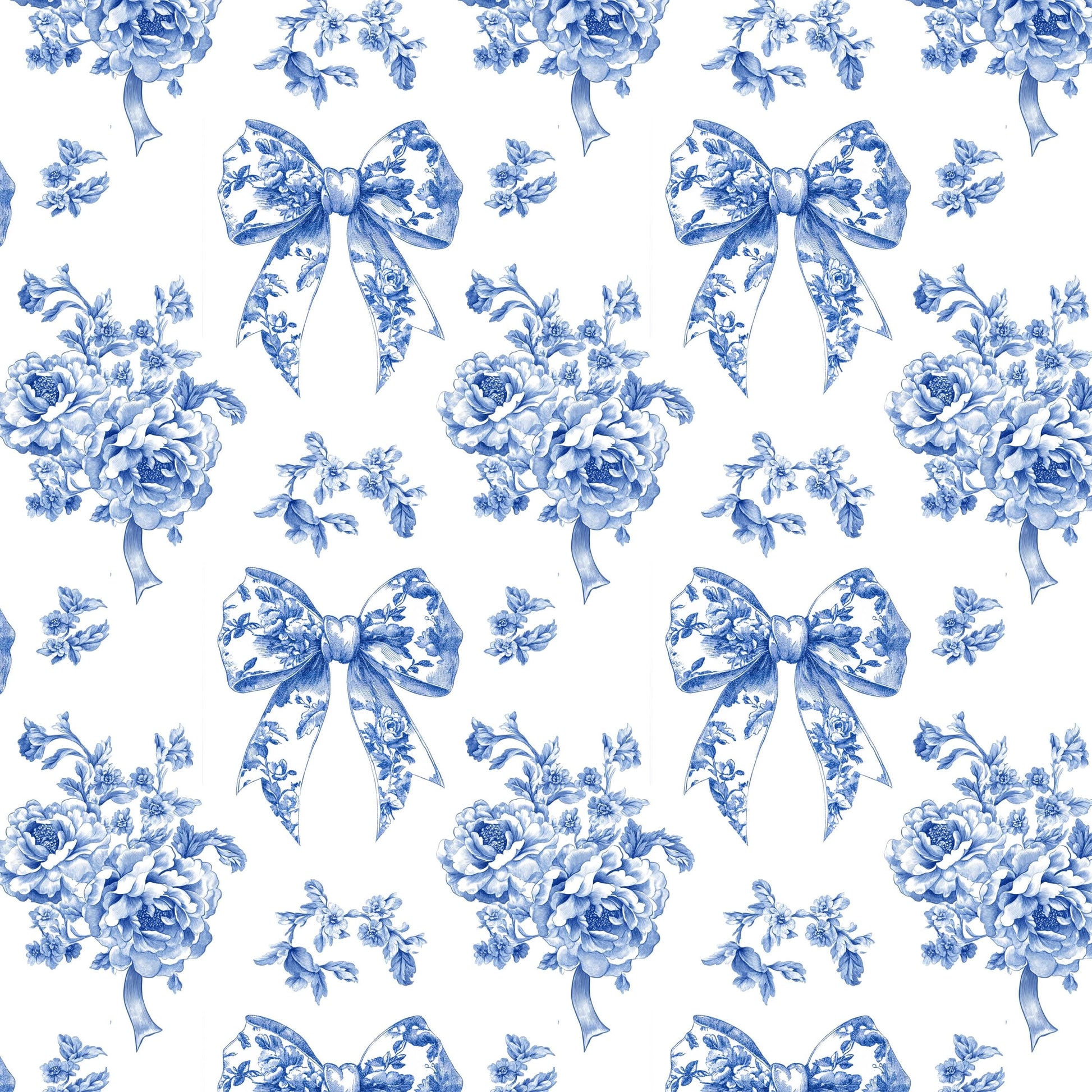 French blue toile fabric of Ribon deco. 60” with fabric by the yard. for toile craft. Vintage Classic.