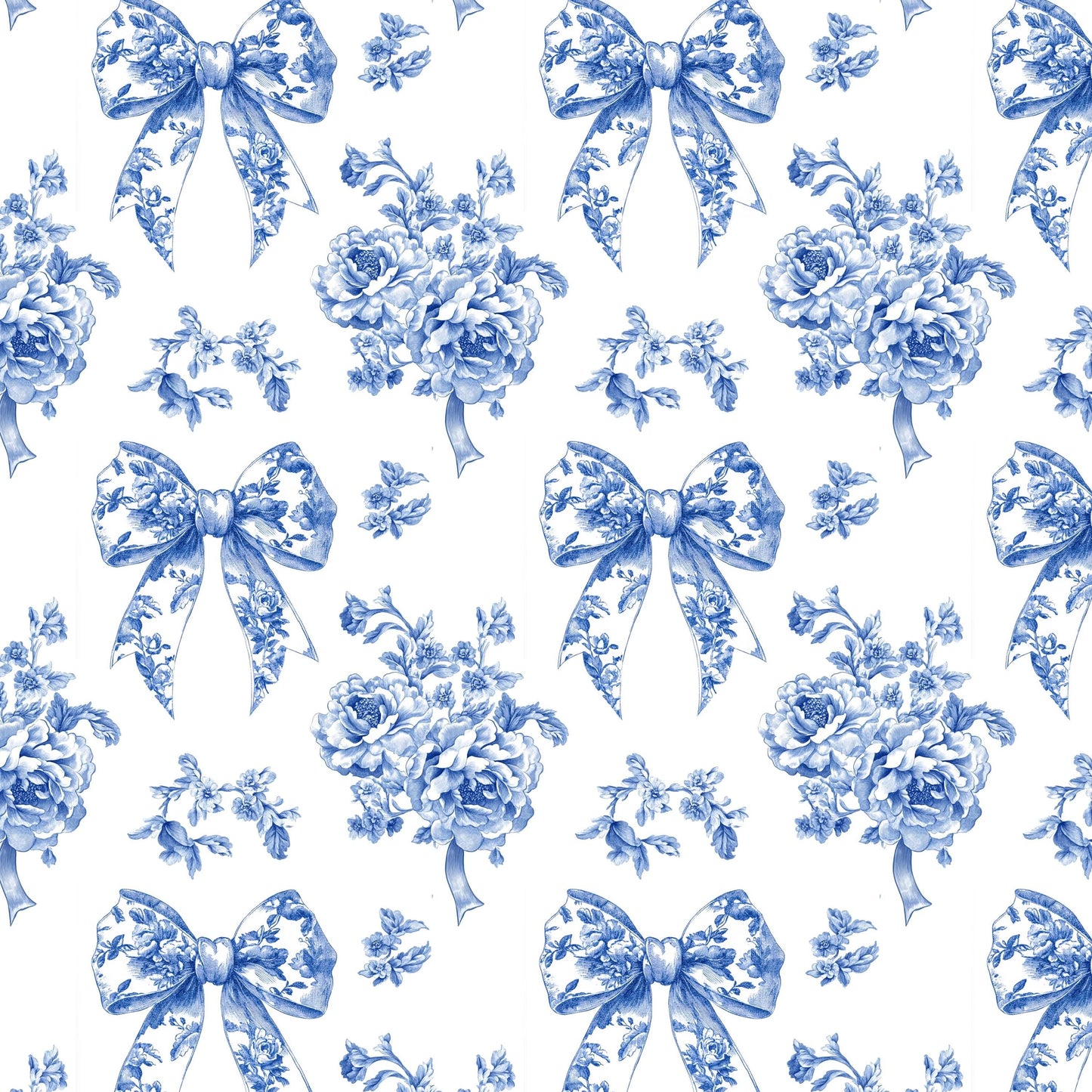 French blue toile fabric of Ribon deco. 60” with fabric by the yard. for toile craft. Vintage Classic.