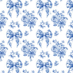 French blue toile fabric of Ribon deco. 60” with fabric by the yard. for toile craft. Vintage Classic.