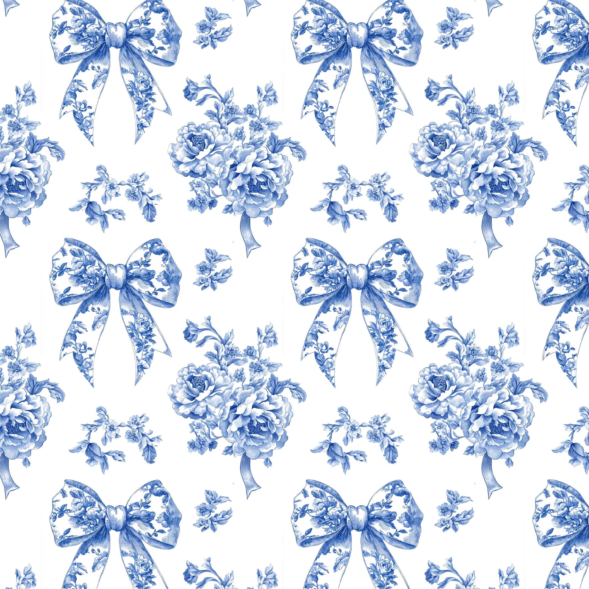 French blue toile fabric of Ribon deco. 60” with fabric by the yard. for toile craft. Vintage Classic.