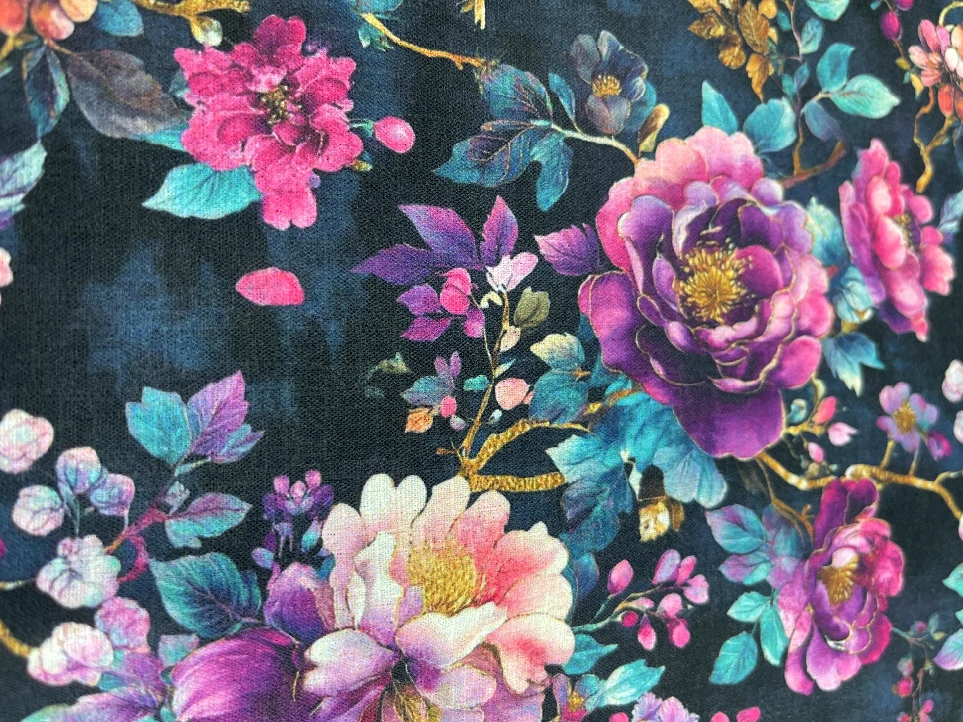 Floral Gothic Romance Glam Fabric by the yard Dark moody floral fabric for dramatic home decor Victorian noir dark flower fabric black moody