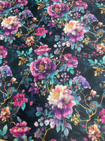 Floral Gothic Romance Glam Fabric by the yard Dark moody floral fabric for dramatic home decor Victorian noir dark flower fabric black moody