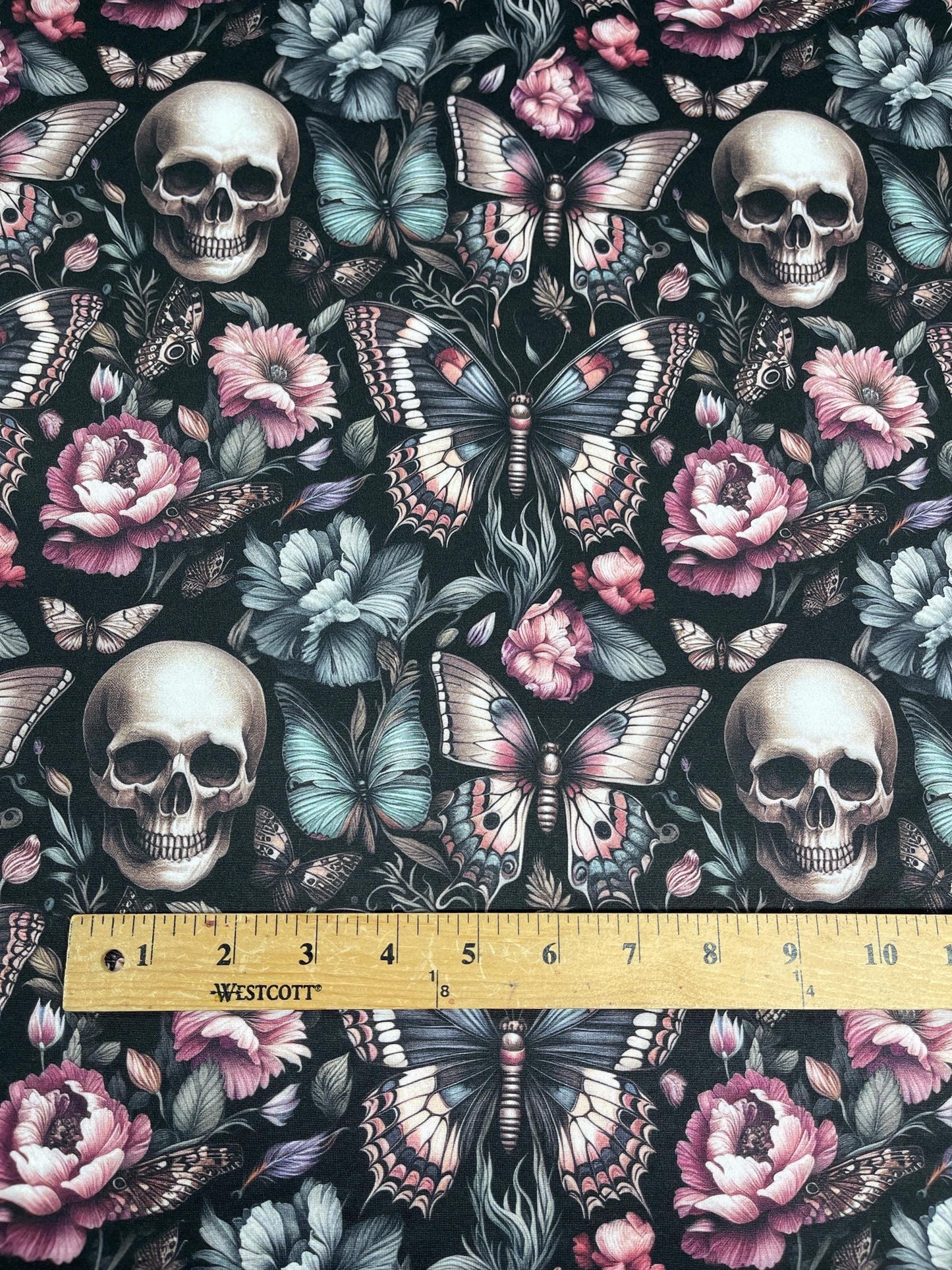 Floral Gothic and Skull Fabric. Dark garden. Crafting & Home Decor, Elegant Insect, Flower Pattern by the Yard