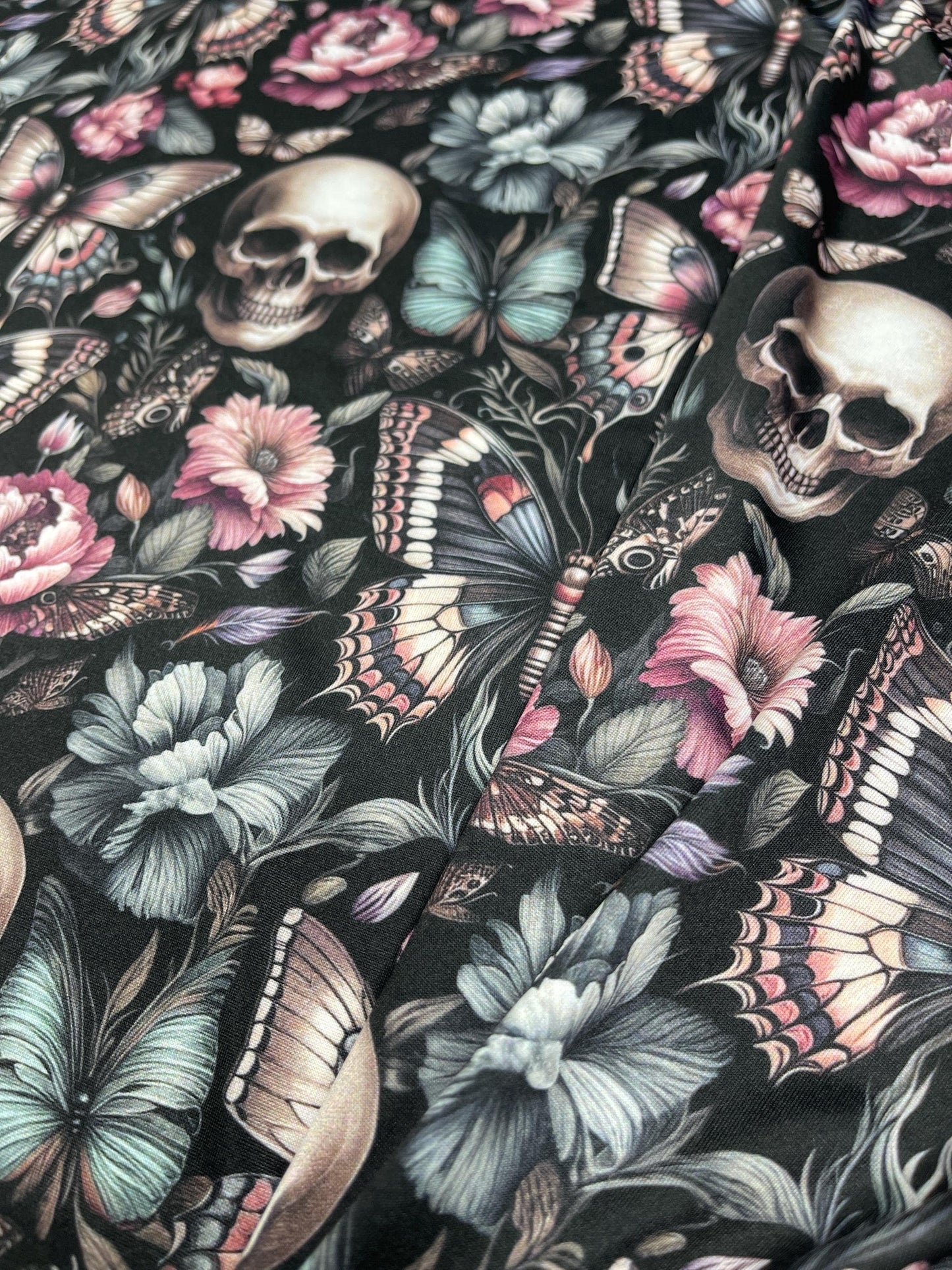 Floral Gothic and Skull Fabric. Dark garden. Crafting & Home Decor, Elegant Insect, Flower Pattern by the Yard