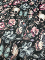 Floral Gothic and Skull Fabric. Dark garden. Crafting & Home Decor, Elegant Insect, Flower Pattern by the Yard
