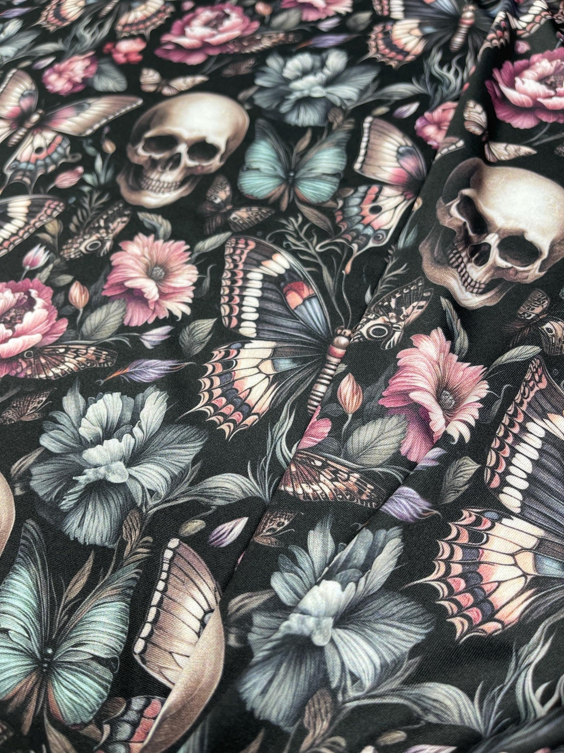 Floral Gothic and Skull Fabric. Dark garden. Crafting & Home Decor, Elegant Insect, Flower Pattern by the Yard