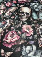 Floral Gothic and Skull Fabric. Dark garden. Crafting & Home Decor, Elegant Insect, Flower Pattern by the Yard
