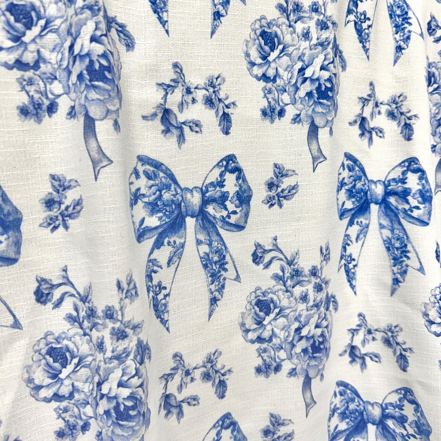 French blue toile fabric of Ribon deco. 60” with fabric by the yard. for toile craft. Vintage Classic.