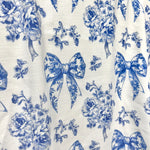 French blue toile fabric of Ribon deco. 60” with fabric by the yard. for toile craft. Vintage Classic.
