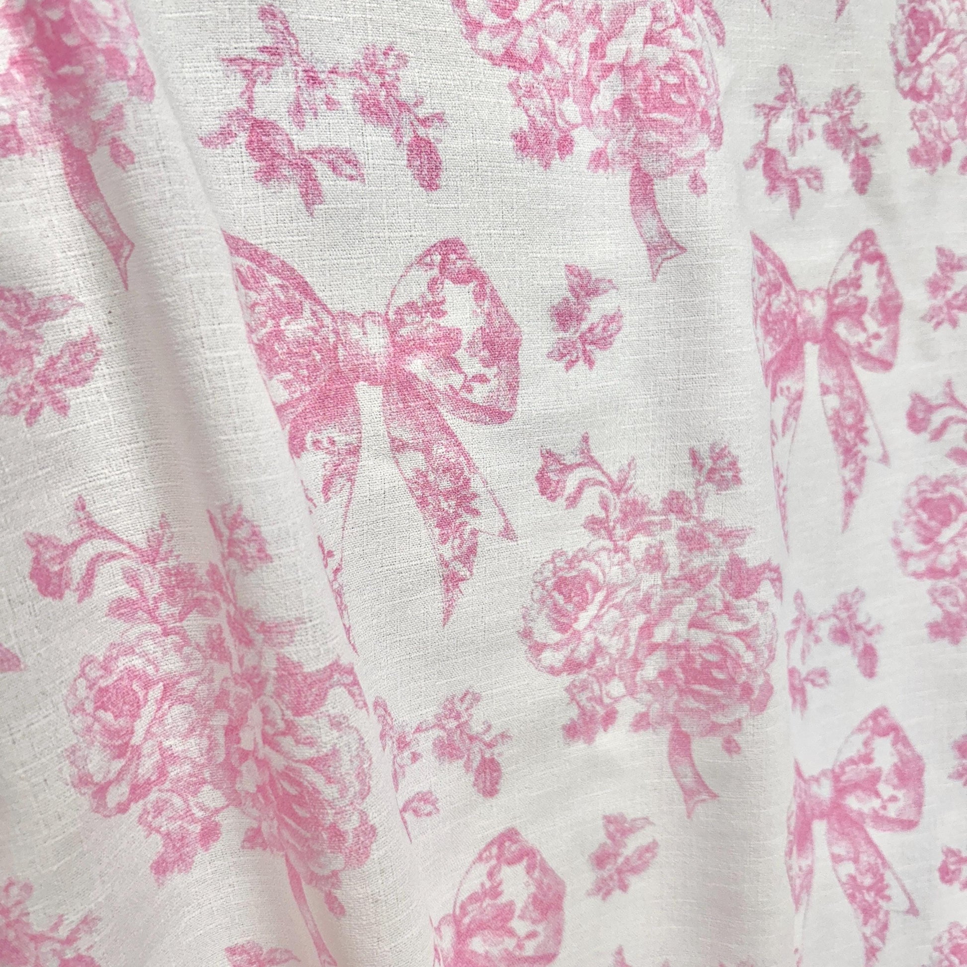 French blue toile fabric of Ribon deco. 60” with fabric by the yard. for toile craft. Vintage Classic.