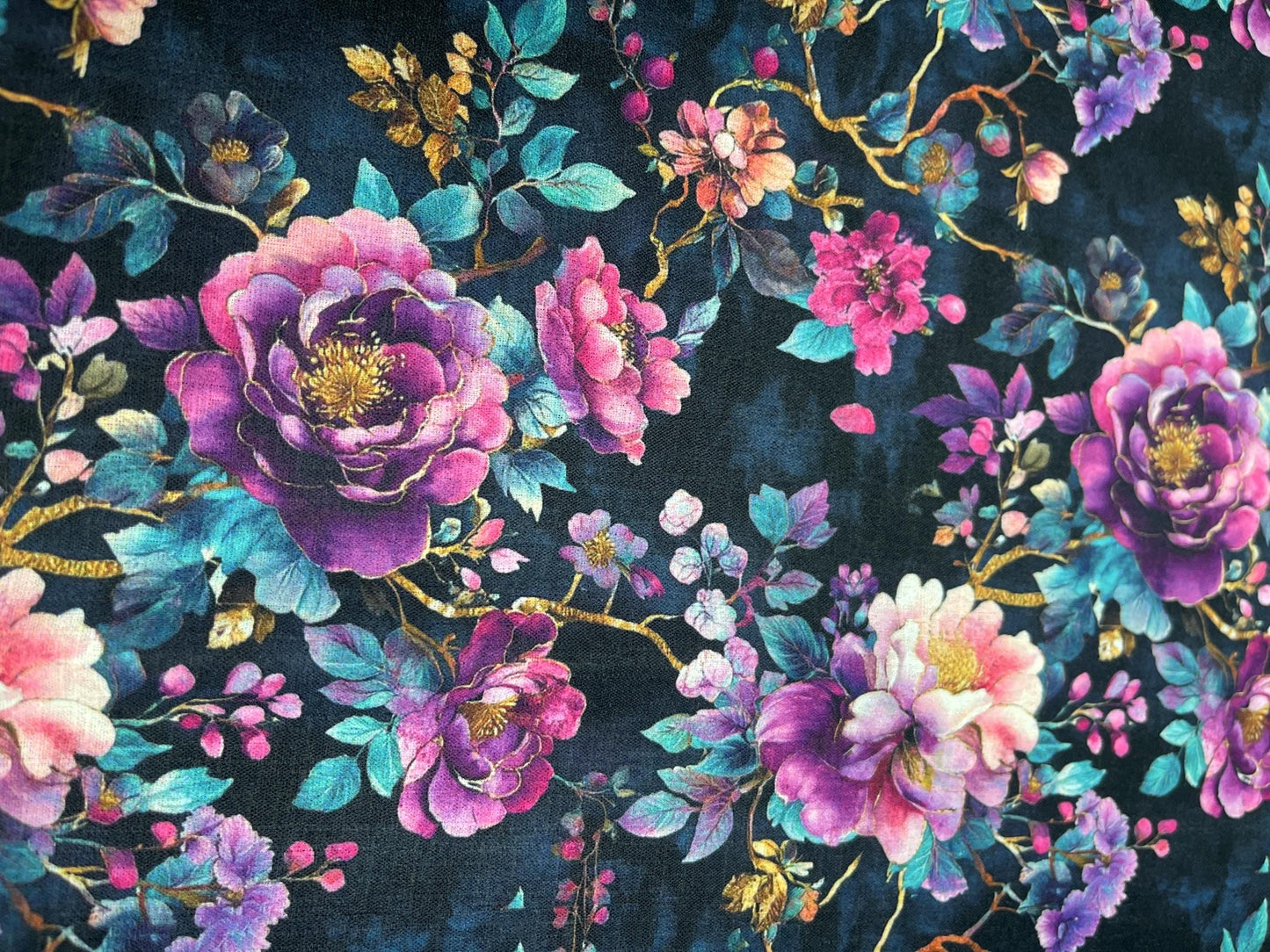 Floral Gothic Romance Glam Fabric by the yard Dark moody floral fabric for dramatic home decor Victorian noir dark flower fabric black moody