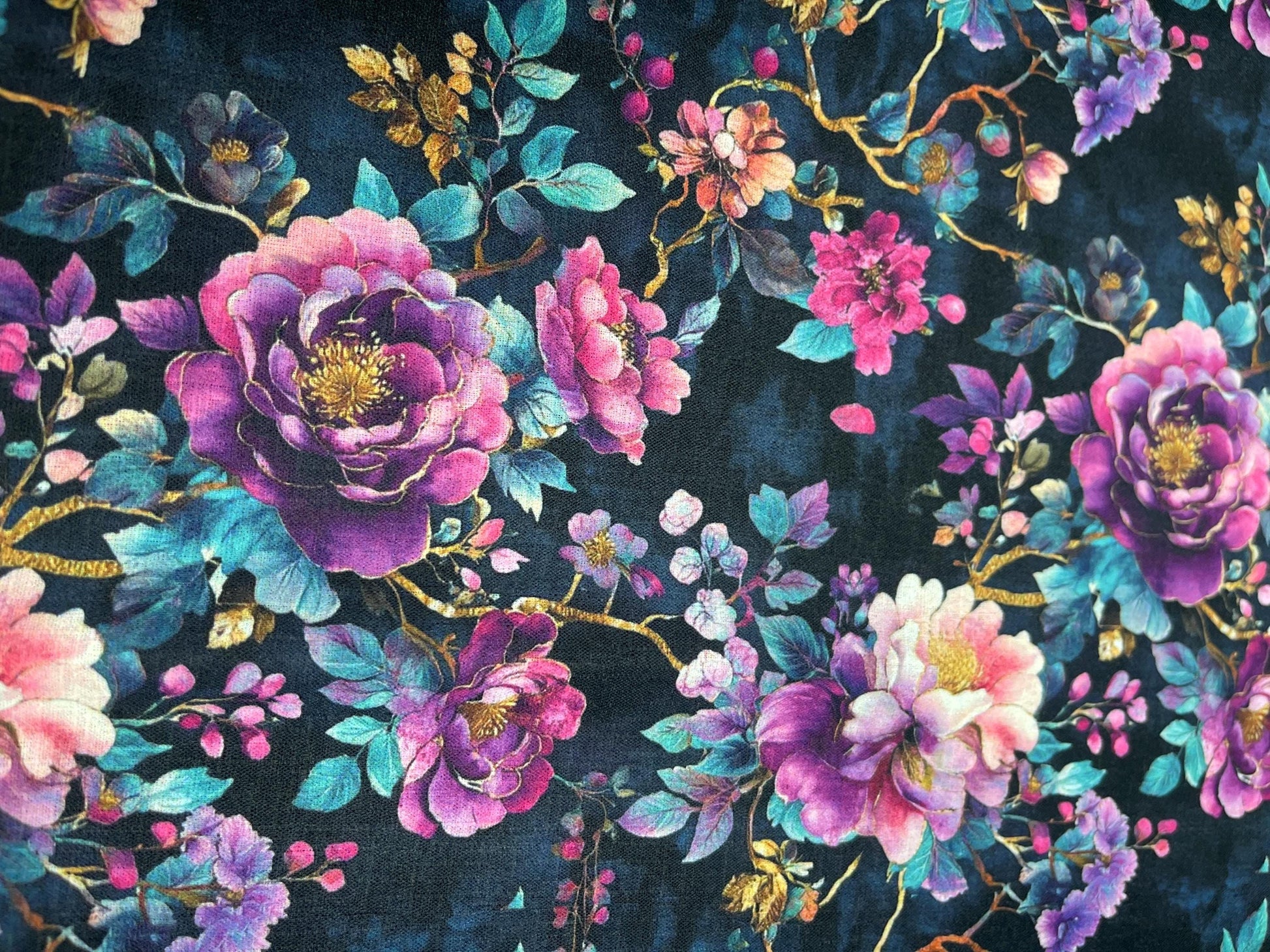 Floral Gothic Romance Glam Fabric by the yard Dark moody floral fabric for dramatic home decor Victorian noir dark flower fabric black moody