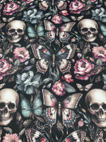 Floral Gothic and Skull Fabric. Dark garden. Crafting & Home Decor, Elegant Insect, Flower Pattern by the Yard